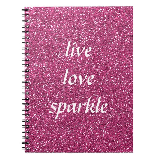 Roze glitter met Live Love Sparkle Quote Notitieboek (Voorkant)