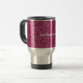 Roze glitter met Live Love Sparkle Quote Reisbeker (Voorkant links)