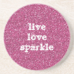 Roze glitter met Live Love Sparkle Quote Zandsteen Onderzetter