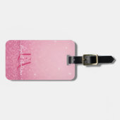 Roze glitter met naam en Initialen - Bagagelabel (Voorkant horizontaal)