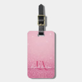 Roze glitter met naam en Initialen - Bagagelabel (Voorkant verticaal)