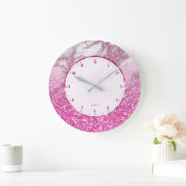 Roze glitter met witte en roze faux marmer grote klok (Huis)