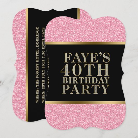 Roze glitter met zwarte en gouden accenten kaart (Voorkant / Achterkant)