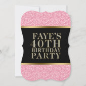 Roze glitter met zwarte en gouden accenten kaart (Voorkant)