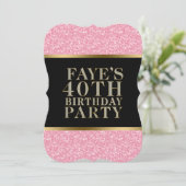 Roze glitter met zwarte en gouden accenten kaart (Staand voorkant)