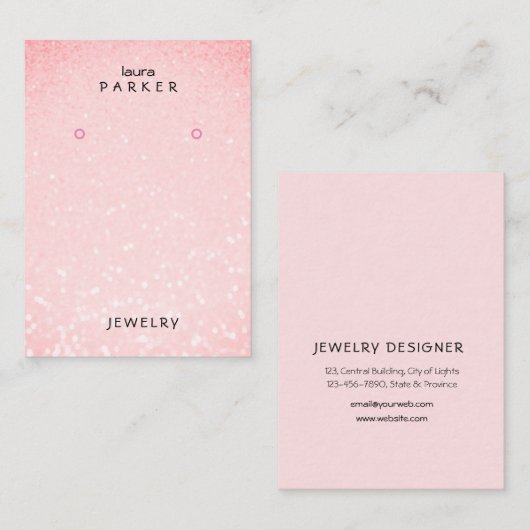 Roze Glitter Minimale Oorbel Designer Display Visitekaartje (Voorkant / Achterkant)