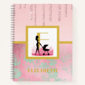 Roze Glitter Mintgroene Nieuwe Baby Moeder Monogra Notitieboek (Voorkant)