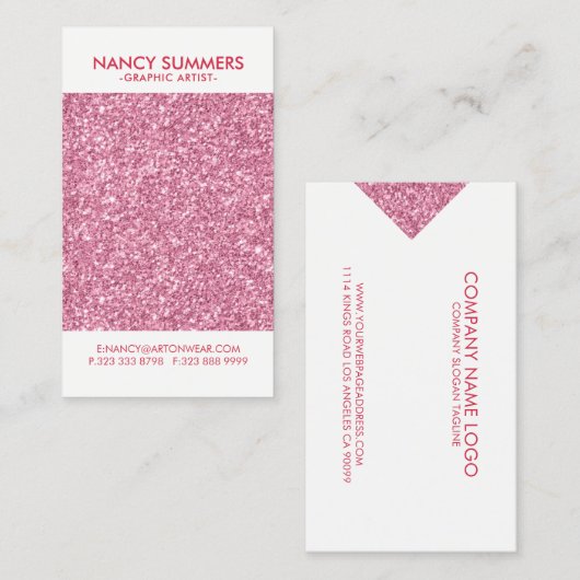 Roze Glitter Modern Geometrisch Ontwerp Visitekaartje (Voorkant / Achterkant)