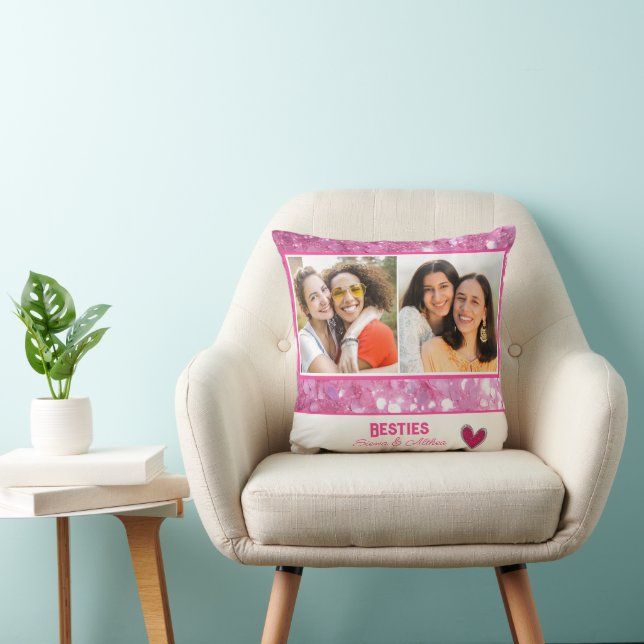 Roze Glitter Moderne Besties Beste Vriend Kussen (Stoel)