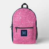 Roze Glitter Moderne Monogram Naam Aangepast Bedrukte Rugzak (Voorkant)