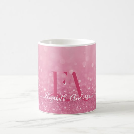 Roze Glitter Mok met aangepaste Initialen en naam (Center)