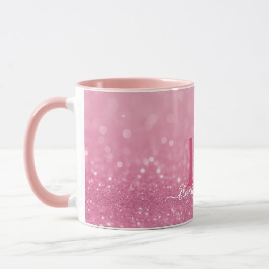 Roze Glitter Mok met aangepaste Initialen en naam (Links)