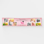 Roze Glitter Monogram 10 Foto Collage Afstudeerfee Spandoek (Horizontaal)