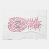 roze glitter monogram ananas theedoek (Horizontaal)