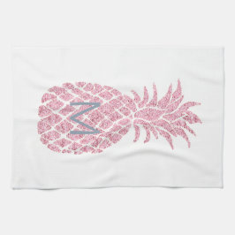 roze glitter monogram ananas theedoek
