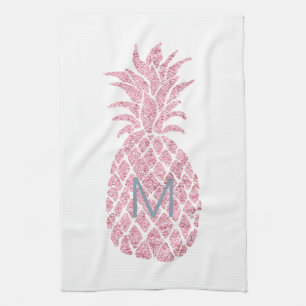 roze glitter monogram ananas theedoek
