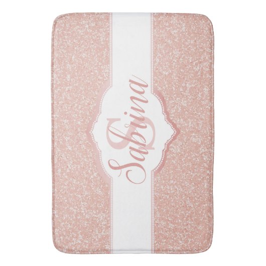 Roze Glitter Monogram Badmat (Voorkant Verticaal)