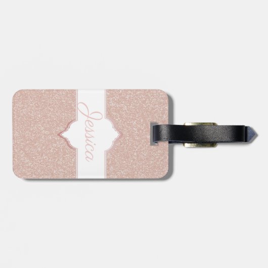 Roze Glitter Monogram Bagagelabel (Achterkant horizontaal)