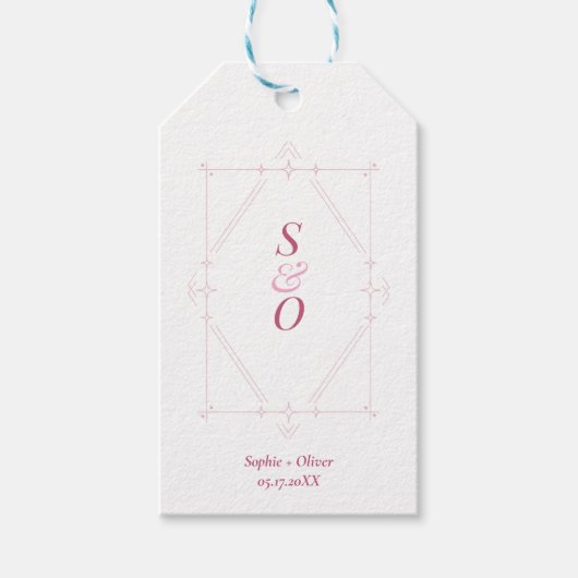 Roze Glitter Monogram Bruiloft Favor Geschenklabel Cadeaulabel (Voorkant)