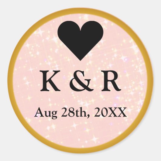 Roze glitter monogram bruiloft ronde sticker (Voorkant)