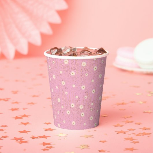 Roze Glitter Monogram Daisy Baby shower Uitnodigin Papieren Bekers (Insitu)