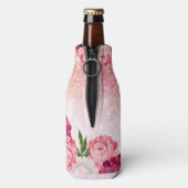 Roze Glitter monogram florale luxe Flesjeskoeler (Fles Achterkant)