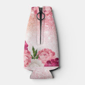 Roze Glitter monogram florale luxe Flesjeskoeler (Achterkant)