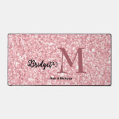 Roze glitter Monogram haar- en make-up Bureaumat (Voorkant)