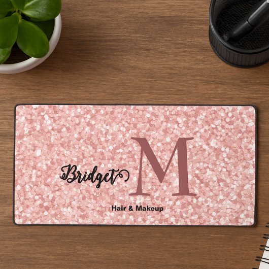 Roze glitter Monogram haar- en make-up Bureaumat