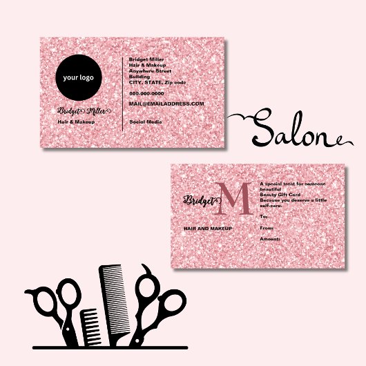 Roze glitter monogram haar- en make-up cadeau