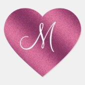 Roze Glitter Monogram Hart Sticker (Voorkant)