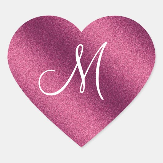 Roze Glitter Monogram Hart Sticker (Voorkant)