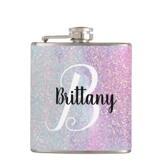 Roze Glitter Monogram Heupfles (Voorkant)