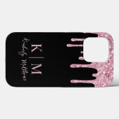 Roze Glitter Monogram Initiaal op Zwart Case-Mate iPhone Case (Achterkant (horizontaal))
