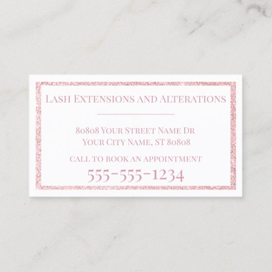 Roze Glitter Monogram Initialen op Wit Visitekaartje (Achterkant)