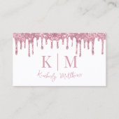 Roze Glitter Monogram Initialen op Wit Visitekaartje (Voorkant)