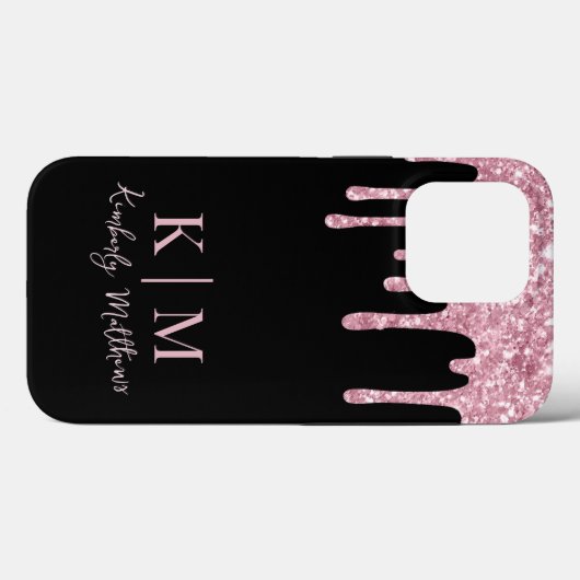 Roze Glitter Monogram Initialen op zwart Case-Mate iPhone Case (Achterkant (horizontaal))