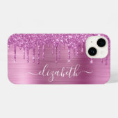 Roze Glitter Monogram iPhone Hoesje (Achterkant horizontaal)