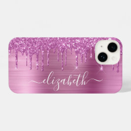 Roze Glitter Monogram iPhone 14 Hoesje