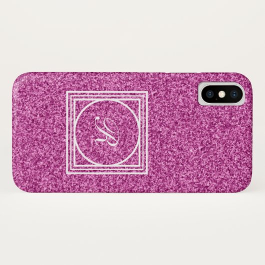Roze glitter monogram iPhone X hoesje (Achterkant (horizontaal))