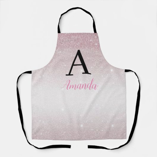 Roze Glitter Monogram Jouw naam + Initiaal toevoeg Schort (Voorkant)