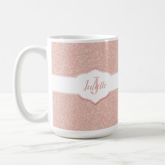 Roze Glitter Monogram Koffiemok (Links)