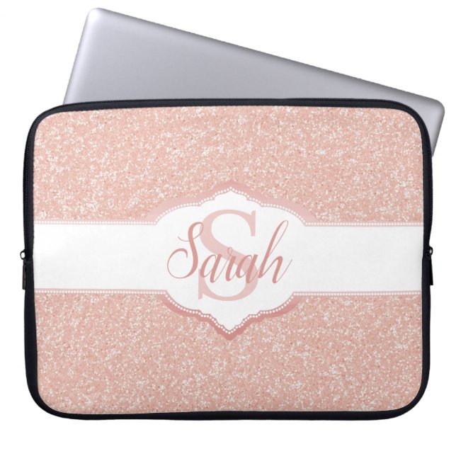 Roze Glitter Monogram Laptop Sleeve (Voorkant)