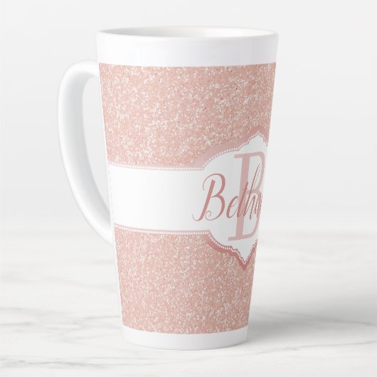Roze Glitter Monogram Latte Mok (Linkerhoek)