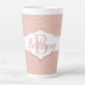 Roze Glitter Monogram Latte Mok (Voorkant)