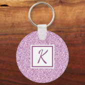 Roze Glitter Monogram Met Klinkende Letter Sleutelhanger (Voorkant)