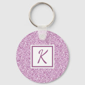 Roze Glitter Monogram Met Klinkende Letter Sleutelhanger (Achterkant)