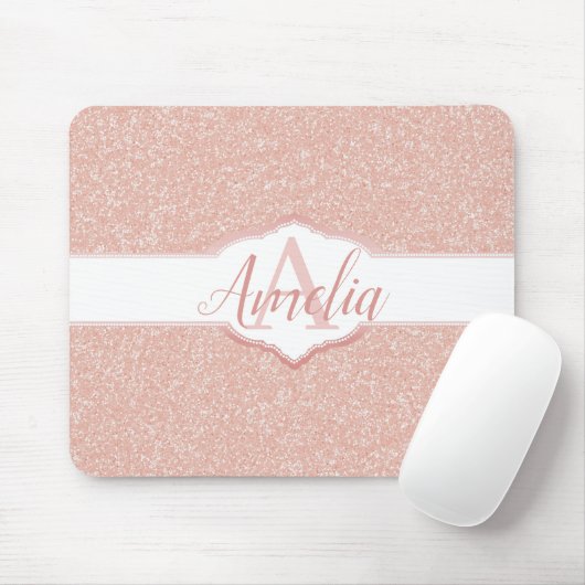 Roze Glitter Monogram Muismat (Met muis)