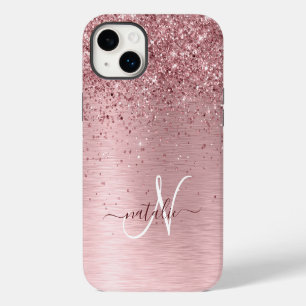 Roze Glitter Monogram Naam Met Borstelmetaal
