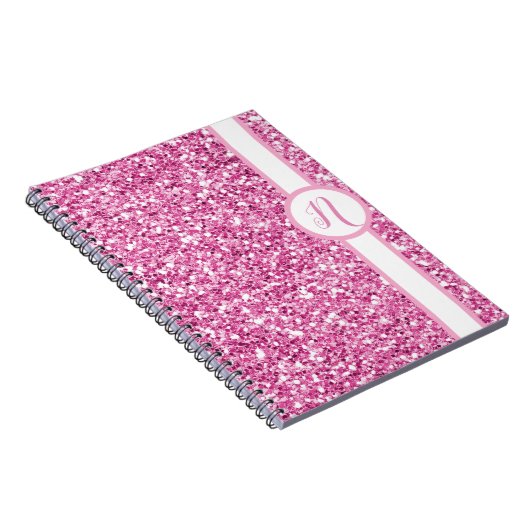 Roze Glitter Monogram Notitieboek (Rechterzijde)